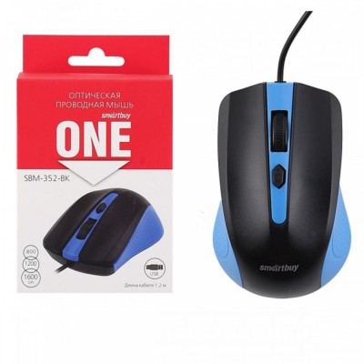 Мышь проводная Smartbuy ONE 352 USB/DPI 800-1200-1600/4 кнопки/1.24м (SBM-352-BK) сине-черная Мышь проводная Smartbuy ONE 352 USB/DPI 800-1200-1600/4 кнопки/1.24м (SBM-352-BK) сине-черная