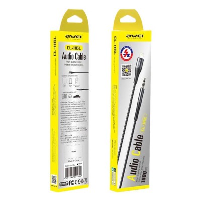 Кабель-переходник Lightning на AUX 3,5mm Awei CL-116L чёрный Кабель-переходник Lightning на AUX 3,5mm Awei CL-116L чёрный