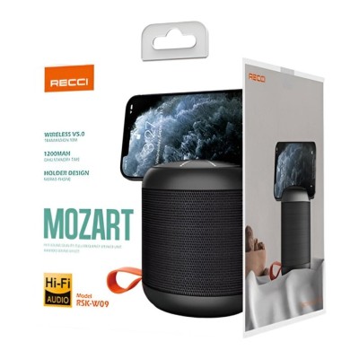 Bluetooth колонка Recci Melody RSK-W09 черная Bluetooth колонка Recci Melody RSK-W09 оснащена Bluetooth версии 5,0 и дальностью передачи 10 м. Эта колонка обладает качеством звука Hi-Fi и высококачественной батареей емкостью 1200 мАч, которая обеспечивает до 5 часов непрерывного воспроизведения и полностью заряжается за 2,5 часа. Компактная и портативная импортная аудиосеть обеспечивает высокое качество звука.
Стереофонический басовый звук с окружением 360 градусов.
Качество звука в формате Hi-Fi, качество звука при громкой связи в формате HD. Диапазон передачи: 10 м. Время воспроизведения: 5 часов (60 % громкости). Разъем для зарядки: Micro-USB.