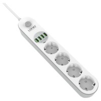 Сетевой фильтр LDNIO SE4432 2м/4 розетки/4 USB бело-серый