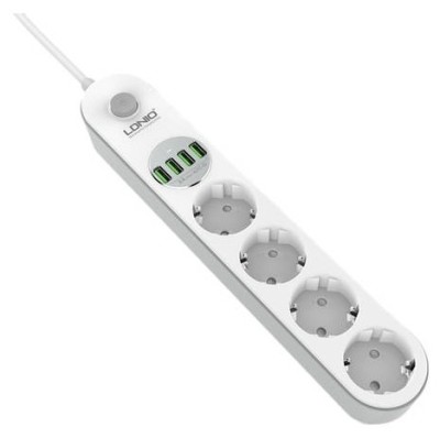 Сетевой фильтр LDNIO SE4432 2м/4 розетки/4 USB бело-серый Сетевой фильтр LDNIO SE4432 2м/4 розетки/4 USB бело-серый