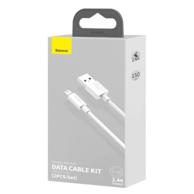 Usb Кабель-зарядка Lightning Baseus Simple Wisdom (2шт.) 2.4A 1.5м (TZCALZJ-02) белый Usb Кабель-зарядка Lightning Baseus Simple Wisdom (2шт.) 2.4A 1.5м (TZCALZJ-02) белый