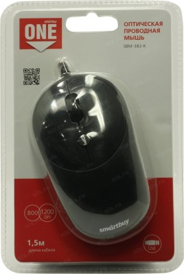 Мышь проводная Smartbuy ONE 382 USB/DPI 800-1200/4 кнопки/1.5м (SBM-382-K) черная Мышь проводная Smartbuy ONE 382 USB/DPI 800-1200/4 кнопки/1.5м (SBM-382-K) черная