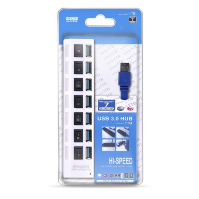 USB 3.0 хаб с выключателями, 7 портов, СуперЭконом, белый, SBHA-7307-W USB 3.0 хаб с выключателями, 7 портов, СуперЭконом, белый, SBHA-7307-W