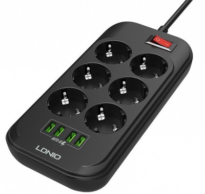 Сетевой фильтр LDNIO SE6403 6 розеток 4USB 2м черный Сетевой фильтр LDNIO SE6403 6 розеток 4USB 2м черный