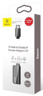 Адаптер для i-Phone Baseus L37 Male-Dual Female CALL37-01 черный Адаптер для i-Phone Baseus L37 Male-Dual Female CALL37-01 черный