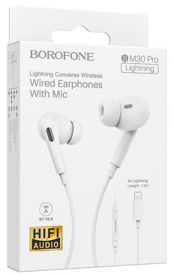 Стереонаушники Borofone BM30 Pro Lightning 1.2м белые Стереонаушники Borofone BM30 Pro Lightning 1.2м белые