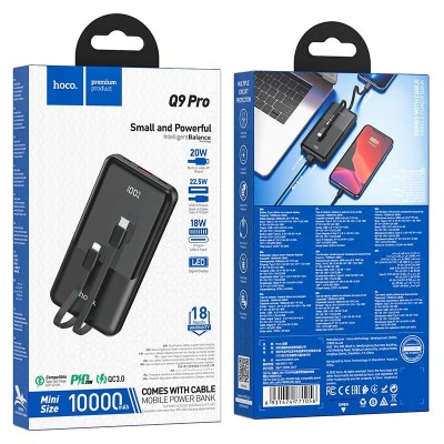 Powerbank Hoco Q9 Pro 10000mAh с кабелем Type-C 22.5W/iP PD20W Черный Powerbank Hoco Q9 Pro 10000mAh с кабелем Type-C 22.5W/iP PD20W.
Type-C 5В-2А, 9В-2А, 12В-1,5А (PD18 W Max)
Lightning 5В-2А, 9В-2А (PD18 W Max)
Выход USB: 9В-2А, 12В-1,5 А, 4,5В-5A (SCP), 5В-4.5A (SCP) (22,5W Max)
Выход кабеля Type-C: 9В-2А, 12В-1.5А, 4.5В-5A (SCP), 5В-4.5A (SCP) (22,5W Max)
Выход кабеля Lightning: 5В-2.4А, 9В-2.22А, 12В-1.67А (PD 20W Max)
Общий выход: 5 В - 3 А Макс.
Вес около 243 г