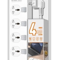 Сетевой фильтр LDNIO SC4408 2м/4 розетки с выключателями/4 USB белый