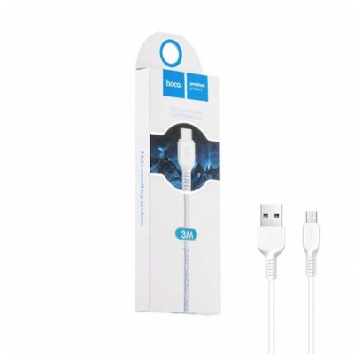 Usb Кабель-зарядка Type-C Hoco X20 Flash 2.4A 3м силиконовый белый Usb Кабель-зарядка Type-C Hoco X20 Flash 2.4A 3м силиконовый белый