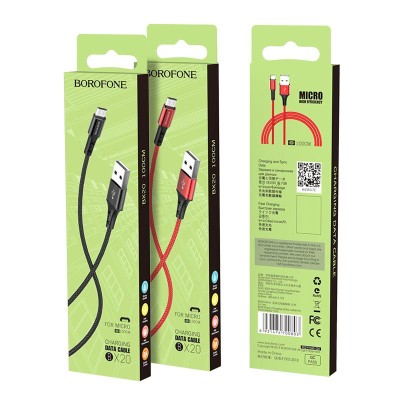 Usb Кабель-зарядка Micro Borofone X20 Enjoy 2A 1м в нейлоновой оплётке чёрный Usb Кабель-зарядка Micro Borofone X20 Enjoy 2A 1м в нейлоновой оплётке чёрный