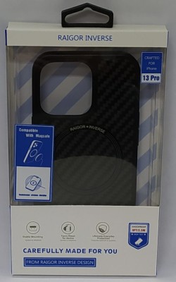 Накладка для i-Phone 13 Pro Raigor MagSafe пластик под карбон чёрная Накладка для i-Phone 13 Pro Raigor MagSafe пластик под карбон чёрная