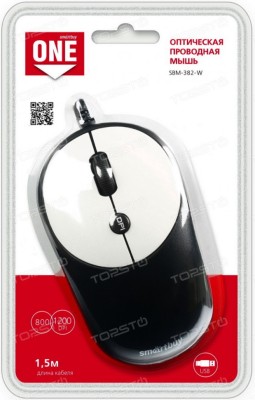 Мышь проводная Smartbuy ONE 382 USB/DPI 800-1200/4 кнопки/1.5м (SBM-382-W) черно-белая Мышь проводная Smartbuy ONE 382 USB/DPI 800-1200/4 кнопки/1.5м (SBM-382-W) черно-белая