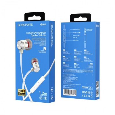 Наушники с микрофоном Borofone BM48 серебряный Наушники с микрофоном Borofone BM48 серебряный