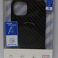 Накладка для i-Phone 13 Raigor MagSafe пластик под карбон чёрная