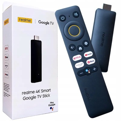 ТВ-приставка Realme Google TV Stick 4K RMV-2105 черная ТВ-приставка Realme Google TV Stick 4K RMV-2105 черная
Медиаплеер Realme 4K Smart Google TV Stick способен расширить возможности телевизора и добавить функционал платформы Smart TV. Он позволяет запускать фильмы и сервисы контента на просторах сети Интернет. Компактное устройство подключается с помощью разъема HDMI и беспроводной технологии Wi-Fi. Поддержка разрешения 4K и HDR обеспечивает реалистичное изображение с насыщенными оттенками.
Медиаплеер работает под управлением ОС Google. Быстродействие системы обеспечивается благодаря процессору ARM Cortex-A35 и 2 ГБ оперативной памяти. Для доступа к онлайн-телевидению реализована поддержка IPTV. Realme 4K Smart Google TV Stick поставляется в комплекте с пультом ДУ. Голосовой помощник упрощает поиск контента с помощью запросов.