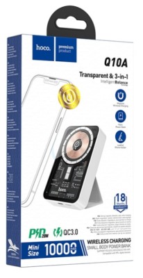 Беспроводное заряд. устр. + Powerbank Hoco Q10A 1USB-C 20W/ 10000mAh прозрачное Беспроводное заряд. устр. + Powerbank Hoco Q10A 1USB-C 20W/ 10000mAh прозрачное