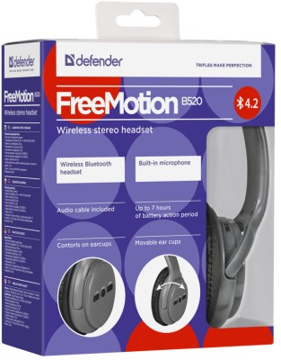 Стереонаушники Bluetooth полноразмерные Defender FreeMotion B520 BT4.2/7ч черные Стереонаушники Bluetooth полноразмерные Defender FreeMotion B520 BT4.2/7ч черные