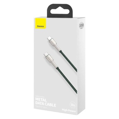 Кабель-зарядка Type-C на Type-C Baseus Cafule Series Metal Data Cable 100W 1м (CATJK-C06) зеленый Кабель-зарядка Type-C на Type-C Baseus Cafule Series Metal Data Cable 100W 1м (CATJK-C06) зеленый