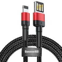 Usb Кабель-зарядка Lightning Baseus Cafule в тканевой оплетке, 1м, чёрно-красный.