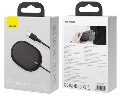 Беспроводное зарядное устройство Baseus Simple Light Magnetic 15W PD3.0 (WXQJ-01) черное Беспроводное зарядное устройство Baseus Simple Light Magnetic 15W PD3.0 (WXQJ-01) черное