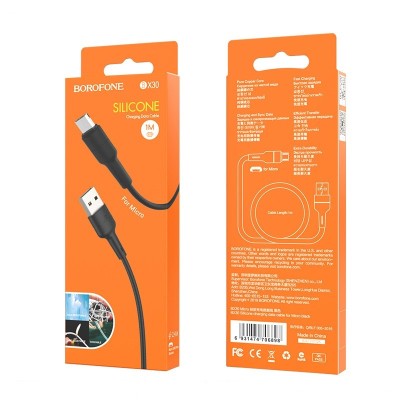 Usb Кабель-зарядка Micro Borofone BX30 Silicone 2.4A 1м силиконовый чёрный Usb Кабель-зарядка Micro Borofone BX30 Silicone 2.4A 1м силиконовый чёрный