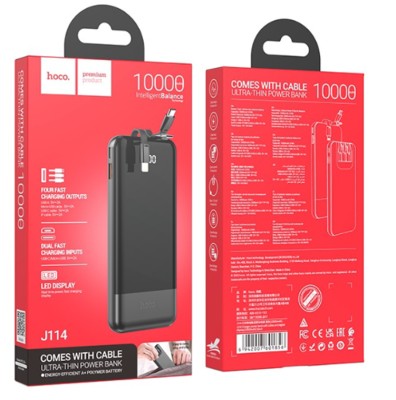Powerbank Hoco J114 10000mAh 1USB/1USB-C с проводом Type-C/Lightning/Micro черный Powerbank Hoco J114 10000mAh 1USB/1USB-C с проводом Type-C/Lightning/Micro черный