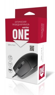 Мышь проводная Smartbuy ONE 216 USB/DPI 1000/3 кнопки/1.5м черная (SBM-216-K) Мышь проводная Smartbuy ONE 216 USB/DPI 1000/3 кнопки/1.5м черная (SBM-216-K)
