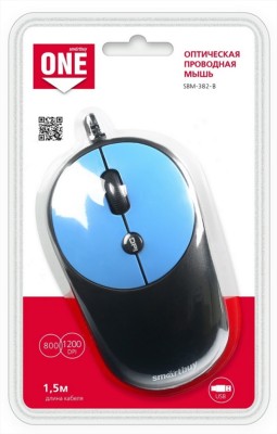 Мышь проводная Smartbuy ONE 382 USB/DPI 800-1200/4 кнопки/1.5м (SBM-382-B) черно-синяя Мышь проводная Smartbuy ONE 382 USB/DPI 800-1200/4 кнопки/1.5м (SBM-382-B) черно-синяя