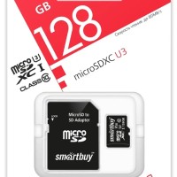 micro SDXC карта памяти Smartbuy 128GB Class10 U3 (с адаптером SD) (SB128GBSDU3-01)
