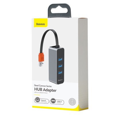 USB - Xaб 3.0 Baseus Steel Cannon USB 3 порта + RJ45 (CAHUB-AH0G) серый USB - Xaб 3.0 Baseus Steel Cannon USB 3 порта + RJ45 (CAHUB-AH0G) серый