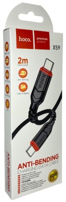 Usb Кабель-зарядка Type-C на Type-C Hoco X59 3A 60W 2м в тканевой оплетке черный Usb Кабель-зарядка Type-C на Type-C Hoco X59 3A 60W 2м в тканевой оплетке черный
