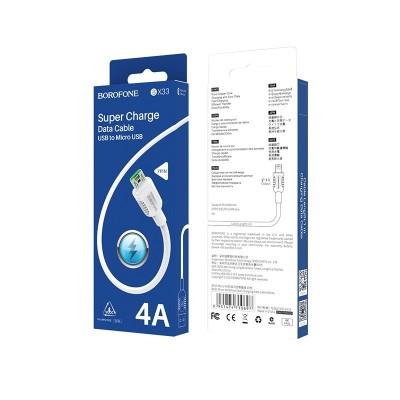 Usb Кабель-зарядка Micro Borofone BX33 Billow flash 4A 1м силиконовый белый Usb Кабель-зарядка Micro Borofone BX33 Billow flash 4A 1м силиконовый белый