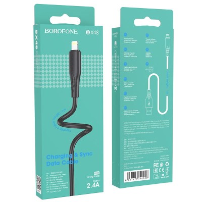 Usb Кабель-зарядка Lightning Borofone BX48 2.4A 1м черный Usb Кабель-зарядка Lightning Borofone BX48 2.4A 1м черный