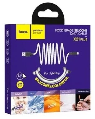 Usb Кабель-зарядка Lightning Hoco X21 Plus 2.4A 2м мягкий силиконовый белый Usb Кабель-зарядка Lightning Hoco X21 Plus 2.4A 2м мягкий силиконовый белый