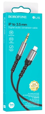 Кабель-переходник Lightning на AUX 3,5mm Borofone BL15 1м черный Кабель-переходник Lightning на AUX 3,5mm Borofone BL15 1м черный