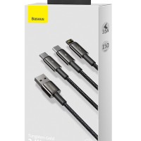 Baseus Tungsten Gold One-for-three Fast Charging Data Cable USB to M+L+C 3.5A 1.5m Black