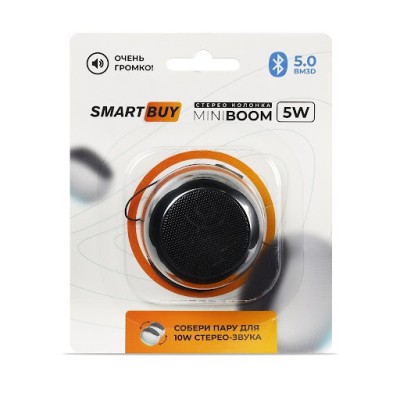 Bluetooth колонка Smartbuy Mini Boom TWS BT5.0/2ч/5Вт (SBS-420) черная Bluetooth колонка Smartbuy Mini Boom TWS BT5.0/2ч/5Вт (SBS-420) черная
