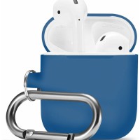 Силиконовый чехол для AirPods с карабином синий