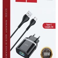 Сетевое зарядное устройство - Hoco C12Q - с шнуром Type-C - 1USB QC3.0 2.4A - черное