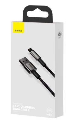 Baseus Tungsten Gold Fast Charging Data Cable USB to iP 2.4A 1m Black Baseus Tungsten Gold Fast Charging Data Cable USB to iP 2.4A 1m. Практичный кабель  с прочной нейлоновой оплеткой предназначен для зарядки гаджетов с разъем Lightning. Цинковые штекеры в местах соединения со шнуром имеют дополнительную защиту от появления заломов в области постоянного перегиба. Помимо этого, с его помощью вы сможете переносить файлы с телефона на компьютер и наоборот. В комплекте к нему идет ремешок-органайзер для компактного хранения. Кабель защищен оплеткой из крепких нейлоновых нитей. Плетеная косичка делает провод устойчивым к растяжению, разрыву и перегреву. Коннекторы изготовлены из износостойкого цинкового сплава, благодаря чему они не ржавеют и стильно выглядят в течение всего срока службы. В места соединения оплетки и штекеров нанесено специальное покрытие, защищающее шнур от растрескивания в местах постоянного перегиба.  Скорость передачи данных  480 Мбит/с: сможете скопировать фильм меньше, чем за  минуту, пока ваш смартфон заряжается.