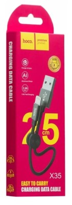 Usb Кабель-зарядка Lighting Hoco X35 Premium 2.4A 25см в тканевой оплётке черный Usb Кабель-зарядка Lighting Hoco X35 Premium 2.4A 25см в тканевой оплётке черный