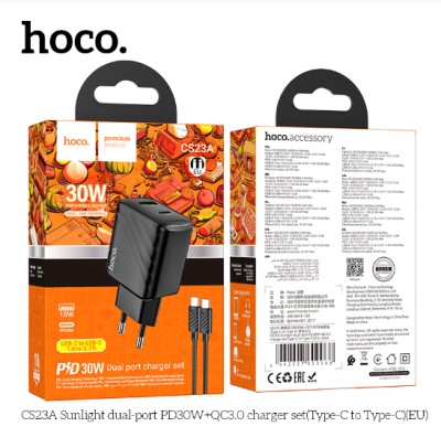 Сетевое зар. устр. Hoco CS23A с шнуром Type-C на Type-C 1USB/1C 30W черный Сетевое зар. устр. Hoco CS23A с шнуром Type-C на Type-C 1USB/1C 30W черный
