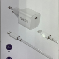 Сетевое зар. устр. WIWU GaN Wi-U006 c шнуром Type-C на Lightning 1C 30W белое