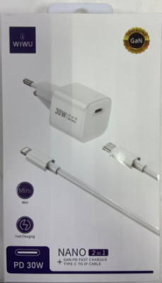 Сетевое зар. устр. WIWU GaN Wi-U006 c шнуром Type-C на Lightning 1C 30W белое Сетевое зар. устр. WIWU GaN Wi-U006 c шнуром Type-C на Lightning 1C 30W белое