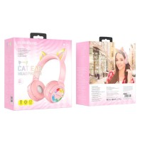 Стереонаушники Bluetooth Полноразмерные Borofone B015 Cat Ear BT5.0/300mAh/4ч розовые