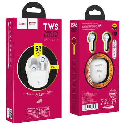 Беспроводные наушники TWS Hoco ES45 BT5.0/30mAh/3ч белые Беспроводные наушники TWS Hoco ES45 BT5.0/30mAh/3ч белые