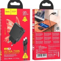 Сетевое зар. устр. Hoco N38 с шнуром Type-C на Lightning 1USB/1С PD3.0/QC3.0 3A 20W черное