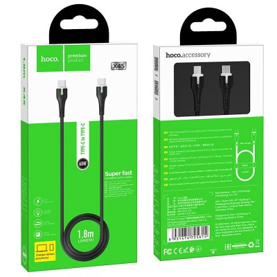 Usb Кабель-зарядка Type-C на Type-C Hoco X45 1.8м 3A черный Usb Кабель-зарядка Type-C на Type-C Hoco X45 1.8м 3A черный