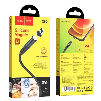 Usb Кабель-зарядка магнитный Lightning Hoco X60 Honorific 2A 1м силиконовый черный Usb Кабель-зарядка магнитный Lightning Hoco X60 Honorific 2A 1м силиконовый черный